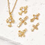 18k gold color retaining micro inlaid zircon iris cross pendant handmade DIY string necklace jewelry accessories