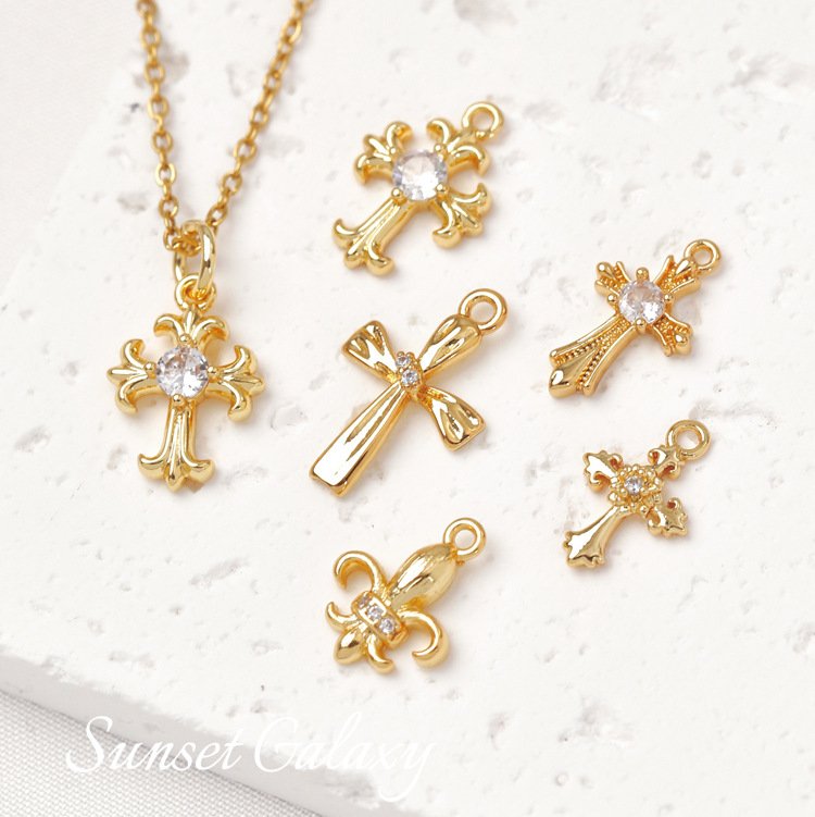 O1CN01vAqODy1XU9sCyWjNV_2217832672926-0-cib 18k gold color retaining micro inlaid zircon iris cross pendant handmade DIY string necklace jewelry accessories - Image 1