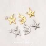 18k gold color inlaid zircon moon star gingerbread man pendant handmade diy string bracelet necklace accessories - Image 3