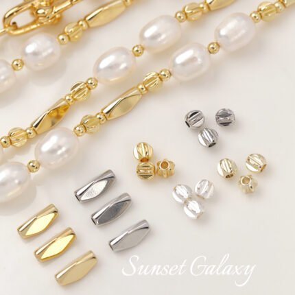 18K Electroplated Real Gold Long Tube Triangle Diamond Cut Angle Straight Tube Bead Handmade DIY Bracelet Necklace Jewelry Accessories