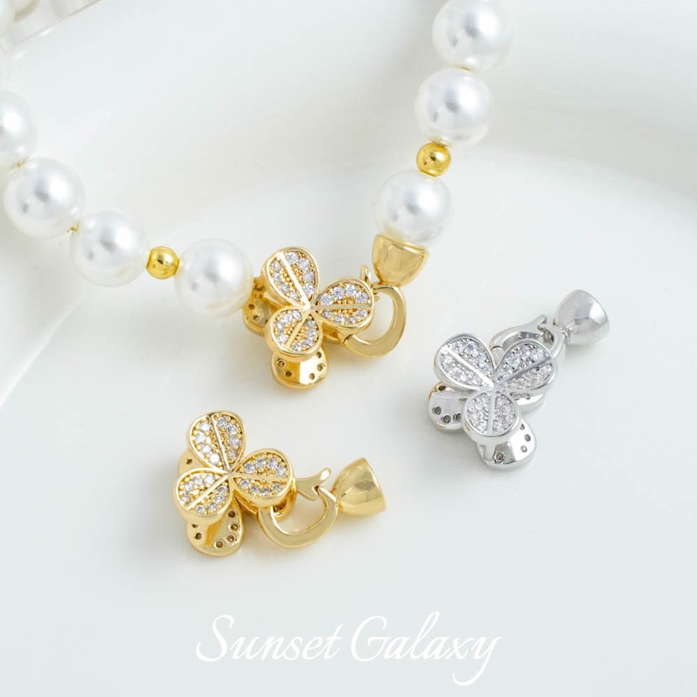 O1CN01xnLSZQ1XU9sPqpT7X_2217832672926-0-cib 18k gold clover finish link buckle pendant beads handmade beaded diy material bracelet necklace accessories - Image 1