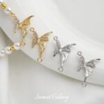 Copper plated real gold butterfly double hanging high color retention beads handmade DIY bracelet necklace beaded loose beads accessories material