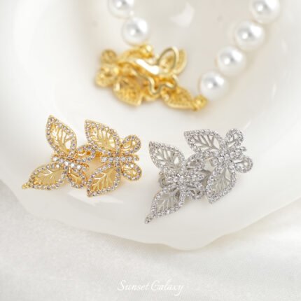 Real Gold Plated Zircon Butterfly Double Disc End Connection Buckle Handmade DIY Bracelet Necklace Beaded Beaded Accessories Material